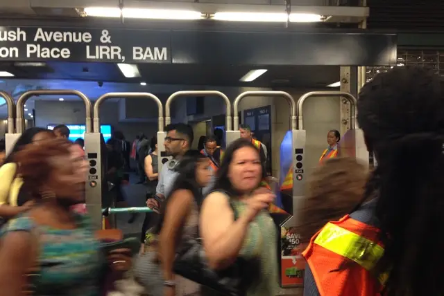 LIRR riders ask for directions at Atlantic Terminal Monday morning.